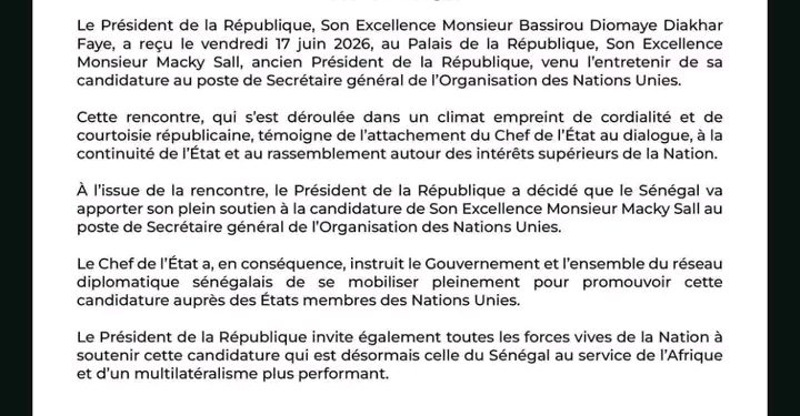 ONU : le Sénégal apporte son soutien officiel à la candidature de Macky Sall au poste de secrétaire général