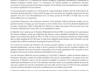 RDC : le gouvernement clarifie les délais, le coût et la procédure du nouveau passeport biométrique