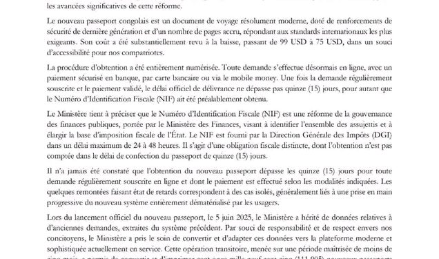 RDC : le gouvernement clarifie les délais, le coût et la procédure du nouveau passeport biométrique