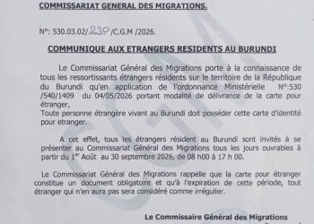 Burundi : les étrangers résidents appelés à obtenir une carte d&rsquo;identité avant le 30 septembre 2026