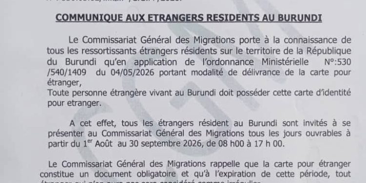 Burundi : les étrangers résidents appelés à obtenir une carte d’identité avant le 30 septembre 2026