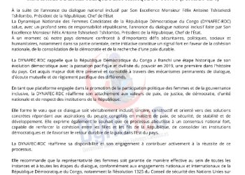 RDC :  DÉCLARATION OFFICIELLE DE LA DYNAMIQUE NATIONALE DES FEMMES CANDIDATES DE LA RÉPUBLIQUE DÉMOCRATIQUE DU CONGO (DYNAFEC-RDC)
