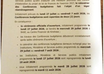 RDC :  Lancement des conférences budgétaires pour le projet de loi de finances 2027 reporté au 29 juillet