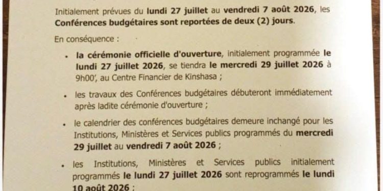 RDC :  Lancement des conférences budgétaires pour le projet de loi de finances 2027 reporté au 29 juillet