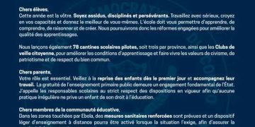 RDC : Raïssa Malu appelle à une rentrée scolaire 2026-2027 placée sous le signe de la discipline et de la persévérance
